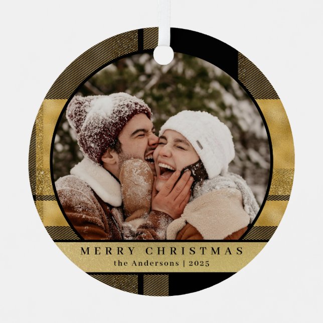 Stilvolles Modern Gold Kariertes Weihnachtskuchen  Ornament Aus Metall (Vorderseite)