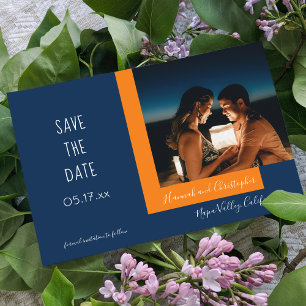 Stilvolles, modernes Blue Orange Foto Simple Weddi Save The Date