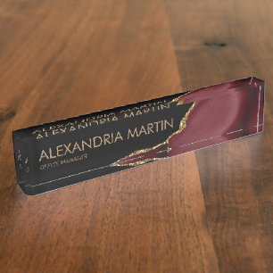 Stilvolles, modernes burgundy Black Gold Glitzer O Namensplakette