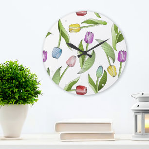 Stilvolles modernes farbenfrohes Tulpen-Blumenmust Große Wanduhr