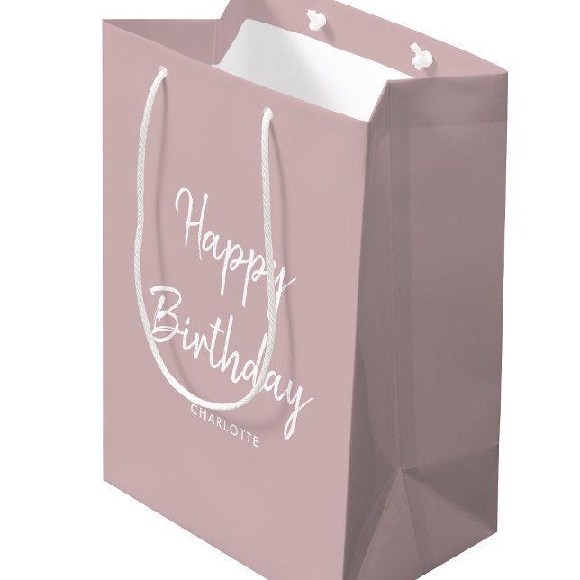 Stilvolles modernes Happy Birthday Dusty Pink Mittlere Geschenktüte (Von Creator hochgeladen)