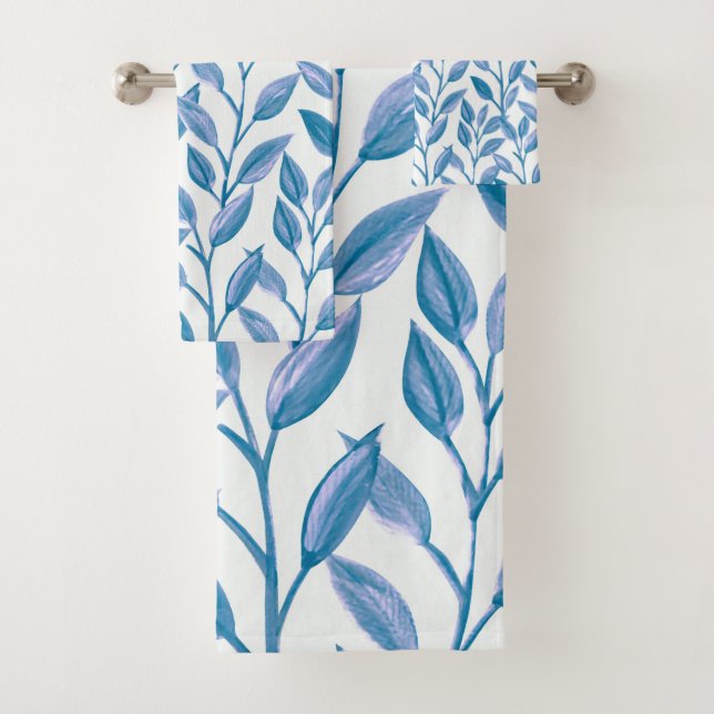 Stilvolles, modernes Muster des Blauen Blätter| Badhandtuch Set (Insitu)
