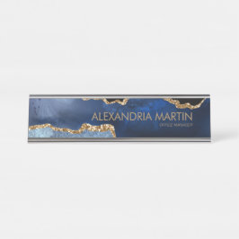 Stilvolles, modernes Navy Blue Gold Glitzer Marmor Schreibtischnamensplakette