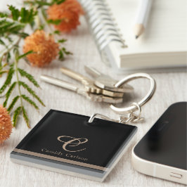 Stilvolles, modernes Schwarz-Rose-Gold-Initial Schlüsselanhänger