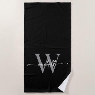 Stilvolles modernes schwarzes graues Monogramm Nam Strandtuch