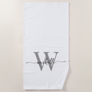Stilvolles modernes weißes graues Monogramm Namens Strandtuch