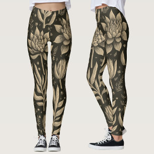 Stilvolles monochromes Boho-Sukkulenten-Blumenmust Leggings
