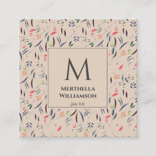 Stilvolles MONOGRAM Beige Floral Quadratische Visitenkarte