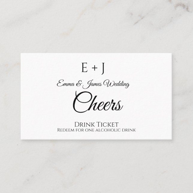 Stilvolles Monogram Wedding Reception Drink Ticket (Vorderseite)