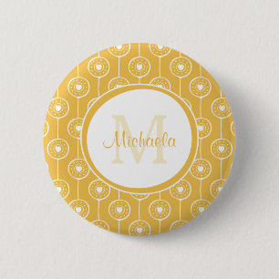 Stilvolles Monogramm aus Gelb und Weiß mit Namen Button