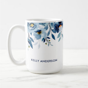 Stilvolles Monogramm Blaue Wasserfarbe floral Kaffeetasse