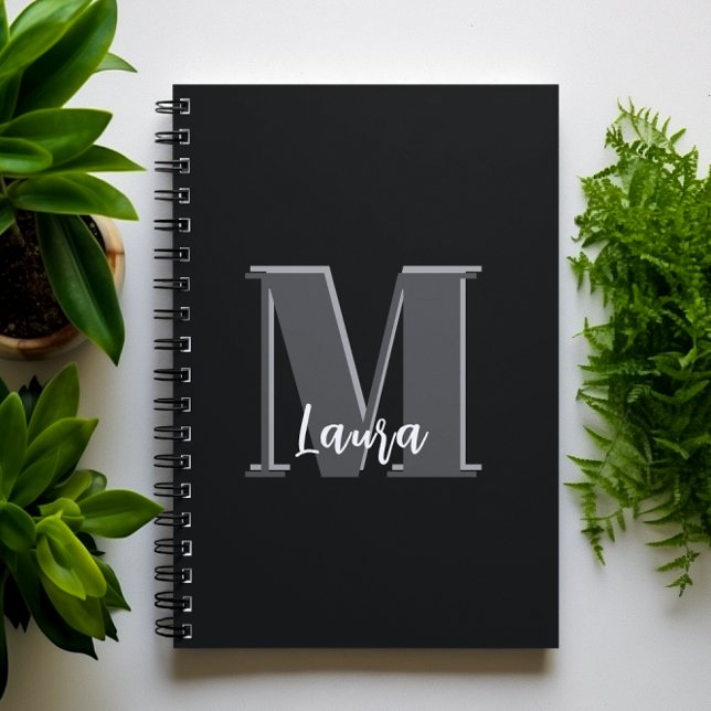 Stilvolles Monogramm Einfache Kalligrafie Typograf Notizblock (Simple black and white monogram notebook
)