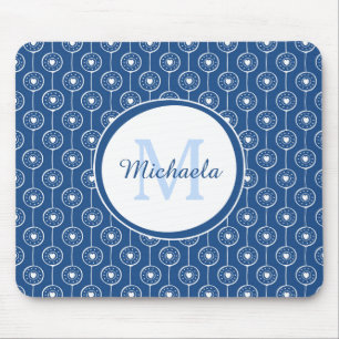 Stilvolles Monogramm für blaue und weiße Herzen mi Mousepad