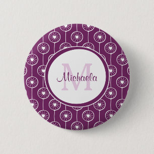 Stilvolles Monogramm für Lila und weiße Herzen mit Button
