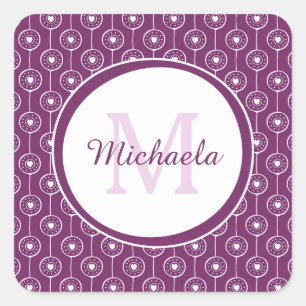 Stilvolles Monogramm für Lila und weiße Herzen mit Quadratischer Aufkleber