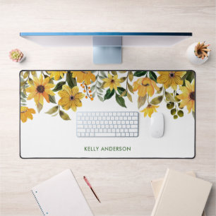 Stilvolles Monogramm Gelbe Wasserfarbe floral Schreibtischunterlage