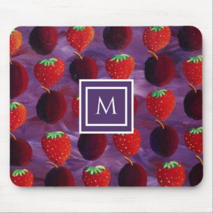 Stilvolles Monogramm Initial Pflaumen und Erdbeere Mousepad