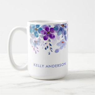 Stilvolles Monogramm Lila & Blau Wasserfarbe flora Kaffeetasse