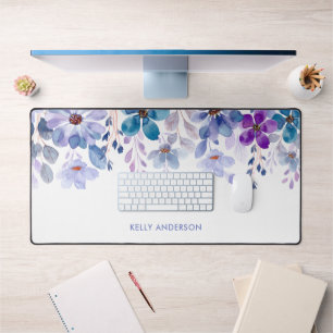 Stilvolles Monogramm Lila & Blau Wasserfarbe flora Schreibtischunterlage