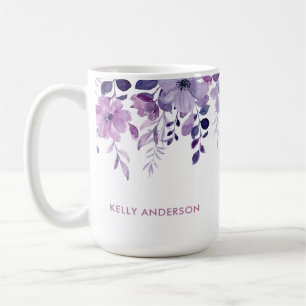 Stilvolles Monogramm Lila Wasserfarbe floral Kaffeetasse