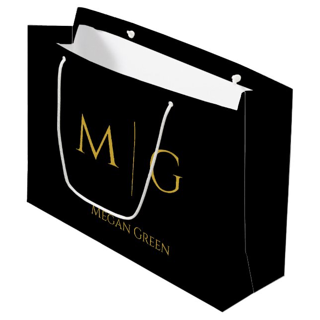 Stilvolles Monogramm mit Namen personalisiert Große Geschenktüte (Vorderseite Schrägansicht)