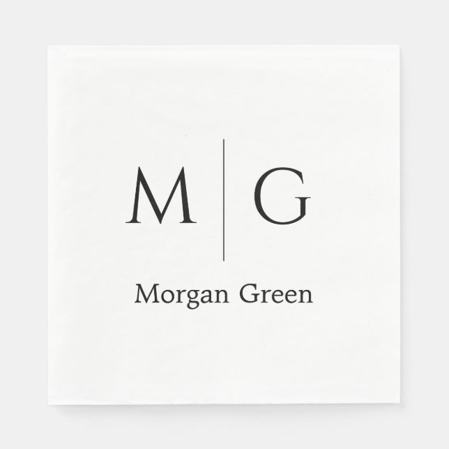 Stilvolles Monogramm mit Namensdesign Weiß Serviette (Vorderseite)