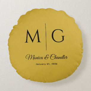 Stilvolles Monogramm mit Paarnamen in Metallgold Rundes Kissen