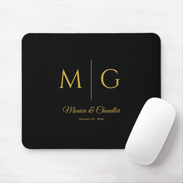 Stilvolles Monogramm mit Paarnamen Schwarz Mousepad (Mit Mouse)