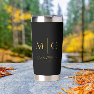 Stilvolles Monogramm mit Paarnamen Schwarz Thermobecher
