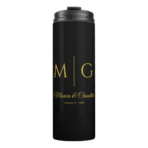 Stilvolles Monogramm mit Paarnamen Schwarz Thermosbecher