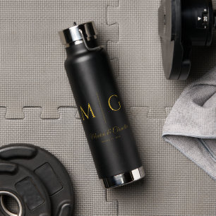Stilvolles Monogramm mit Paarnamen Schwarz Trinkflasche