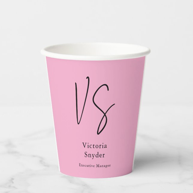 Stilvolles Monogramm Professional Hellrosa Pappbecher (Vorderseite)