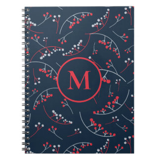 Stilvolles, monogramm rotes Blaubeermuster Notizblock
