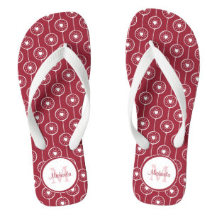 Stilvolles Monogramm Rotes und Weißes Herz mit Nam Flip Flops