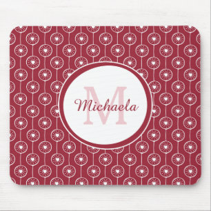 Stilvolles Monogramm Rotes und Weißes Herz mit Nam Mousepad