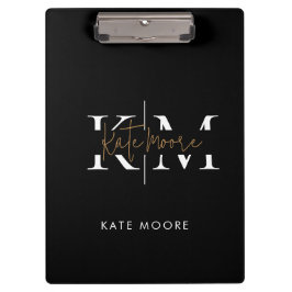 Stilvolles Monogramm Schwarz Gold Schrift Büro Sch Klemmbrett