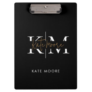 Stilvolles Monogramm Schwarz Gold Schrift Büro Sch Klemmbrett