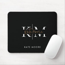 Stilvolles Monogramm Schwarz Gold Schrift Büro Sch Mousepad