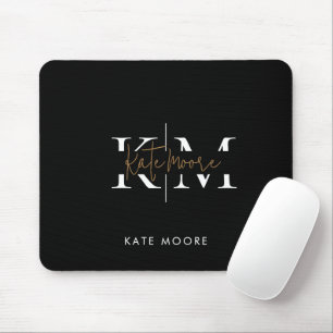 Stilvolles Monogramm Schwarz Gold Schrift Büro Sch Mousepad