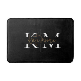 Stilvolles Monogramm Schwarz Gold Schrift Elegant  Badematte