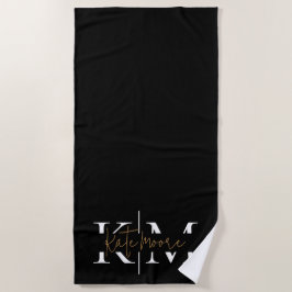 Stilvolles Monogramm Schwarz Gold Schrift Elegant  Strandtuch