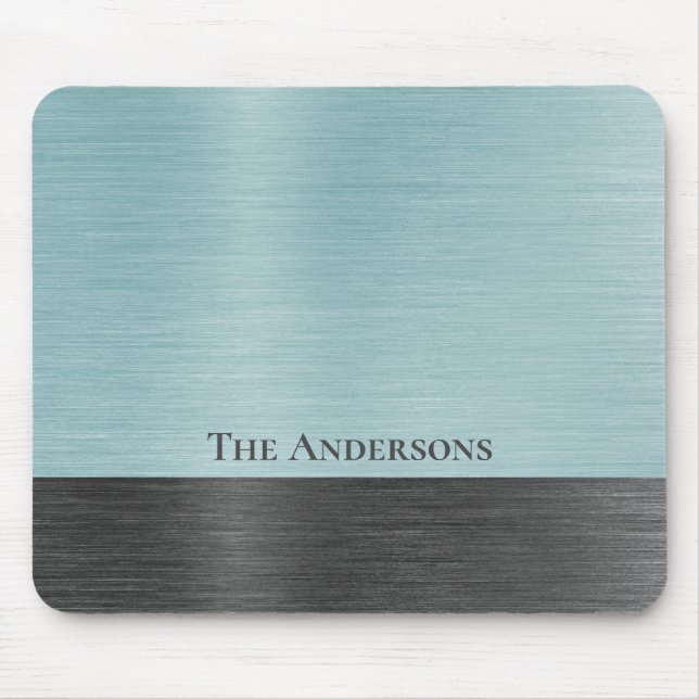 Stilvolles Monogramm Teal Grau Metallisch Mousepad (Vorne)