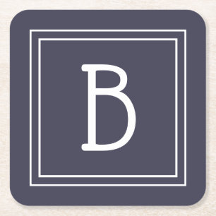 Stilvolles monogrammiertes Mitternachtsblau und We Rechteckiger Pappuntersetzer