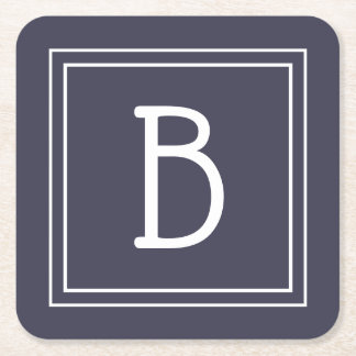 Stilvolles monogrammiertes Mitternachtsblau und We Rechteckiger Pappuntersetzer