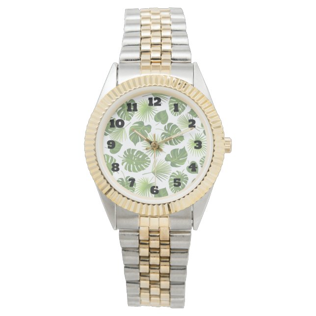 Stilvolles Muster für grüne tropische Blätter Armbanduhr (Vorderseite)