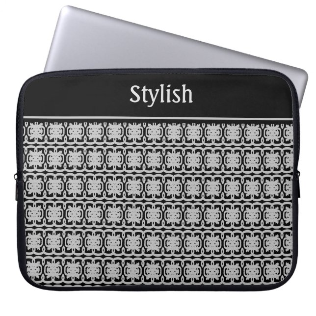 Stilvolles Muster in Schwarz & Silbergrau Laptopschutzhülle (Vorderseite)