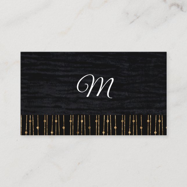 Stilvolles Muster | Velvet schwarz mit Monogramm Visitenkarte (Vorderseite)