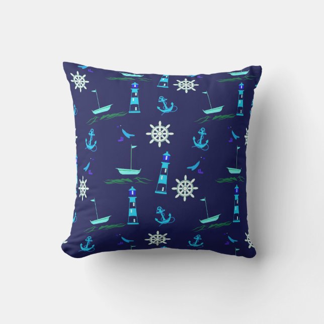 Stilvolles nautisches Muster | Navy Blue Kissen (Vorderseite)