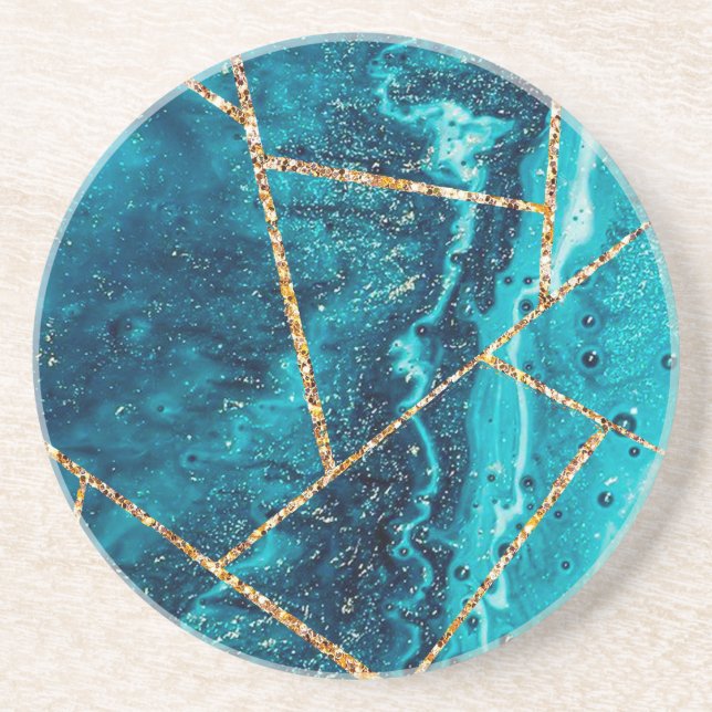 Stilvolles Navy Blau Gold Achat Geode Chic Monogra Getränkeuntersetzer (Vorne)