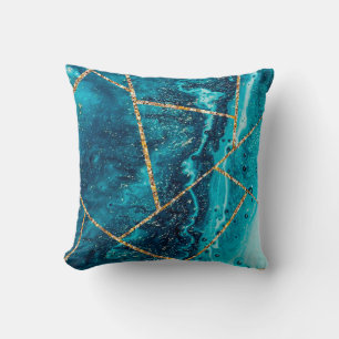 Stilvolles Navy Blau Gold Achat Geode Chic Monogra Kissen